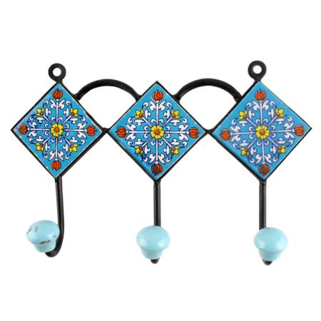 Turquoise Floral Ceramic Tile Wall Hook Online